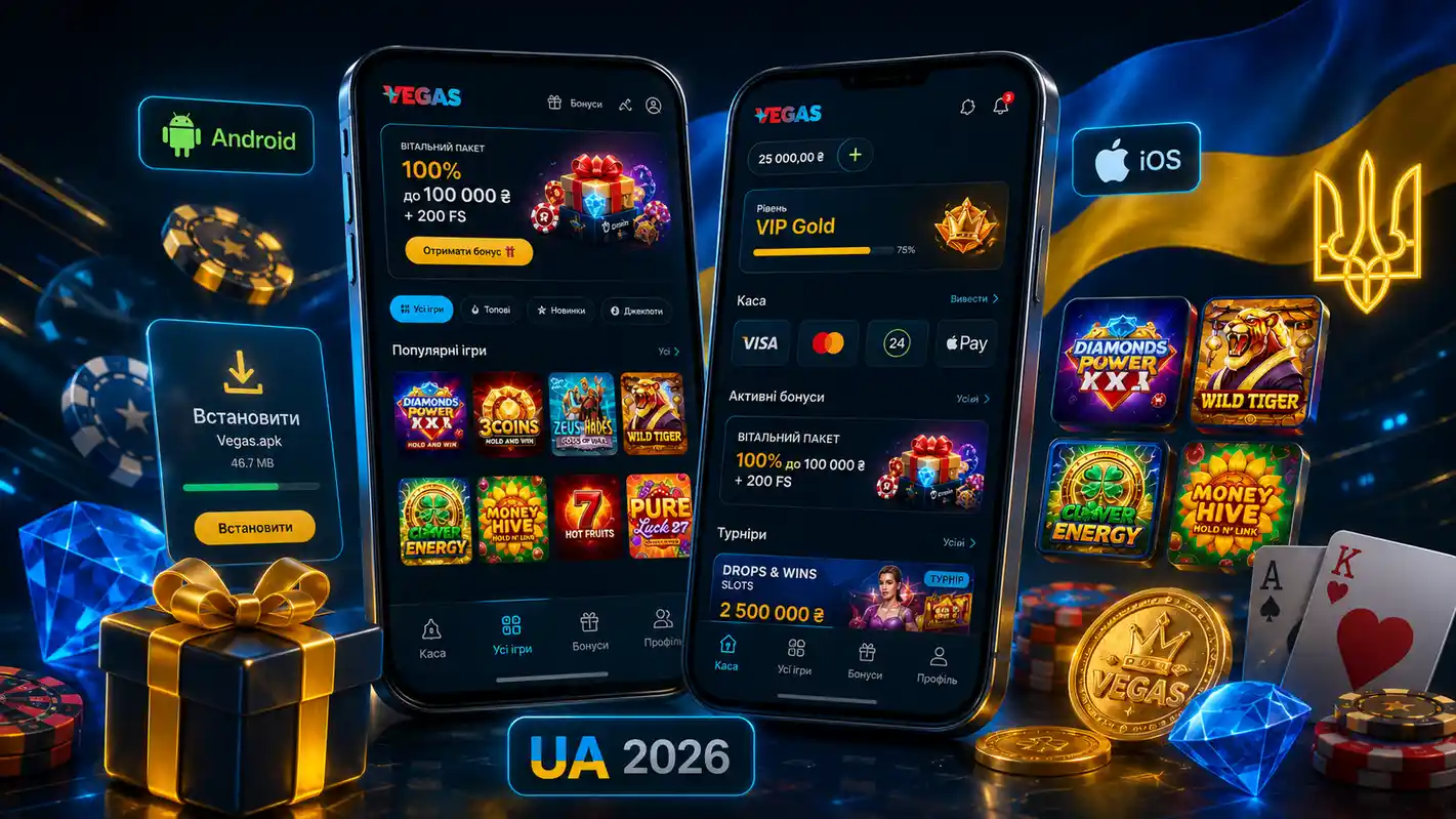 Мобільний додаток Vegas казино для Android та iOS — екран входу